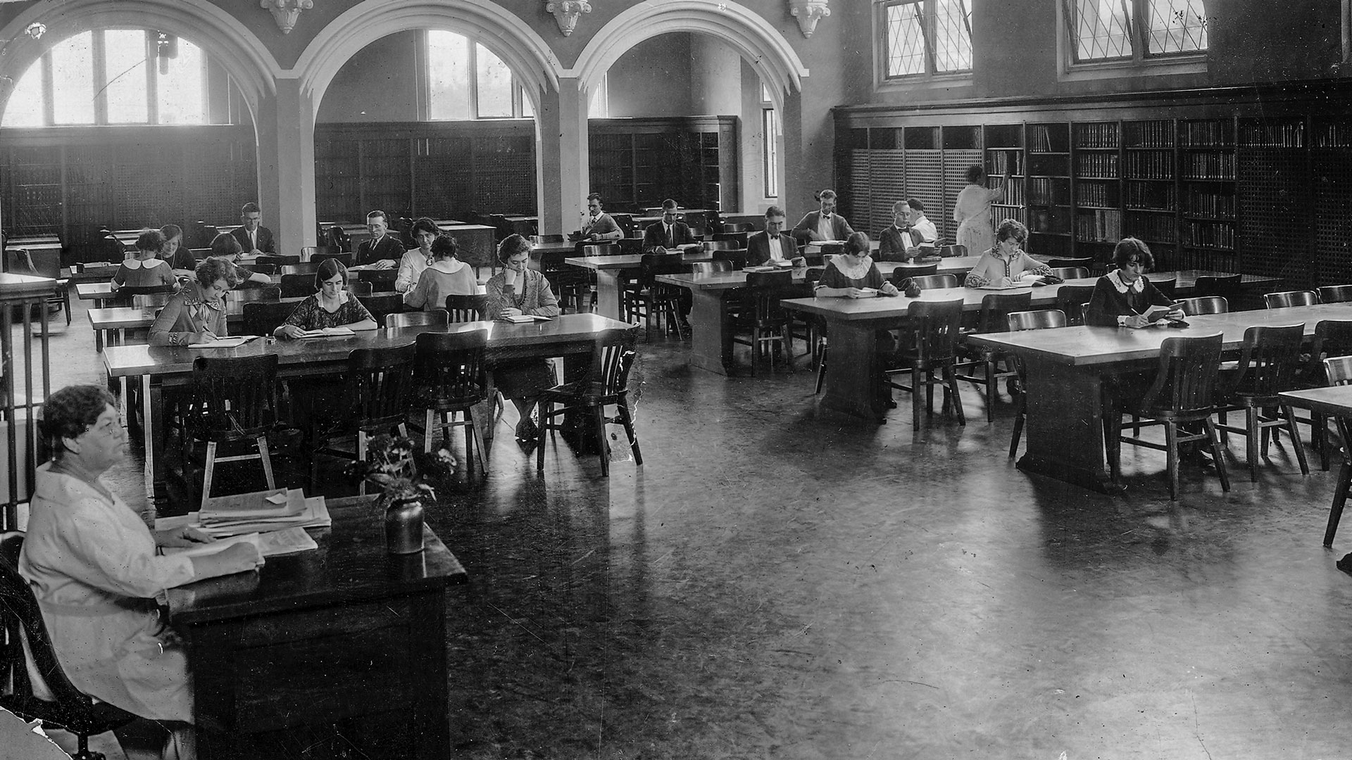 Carrie Watson oversees a crowded reading room. 